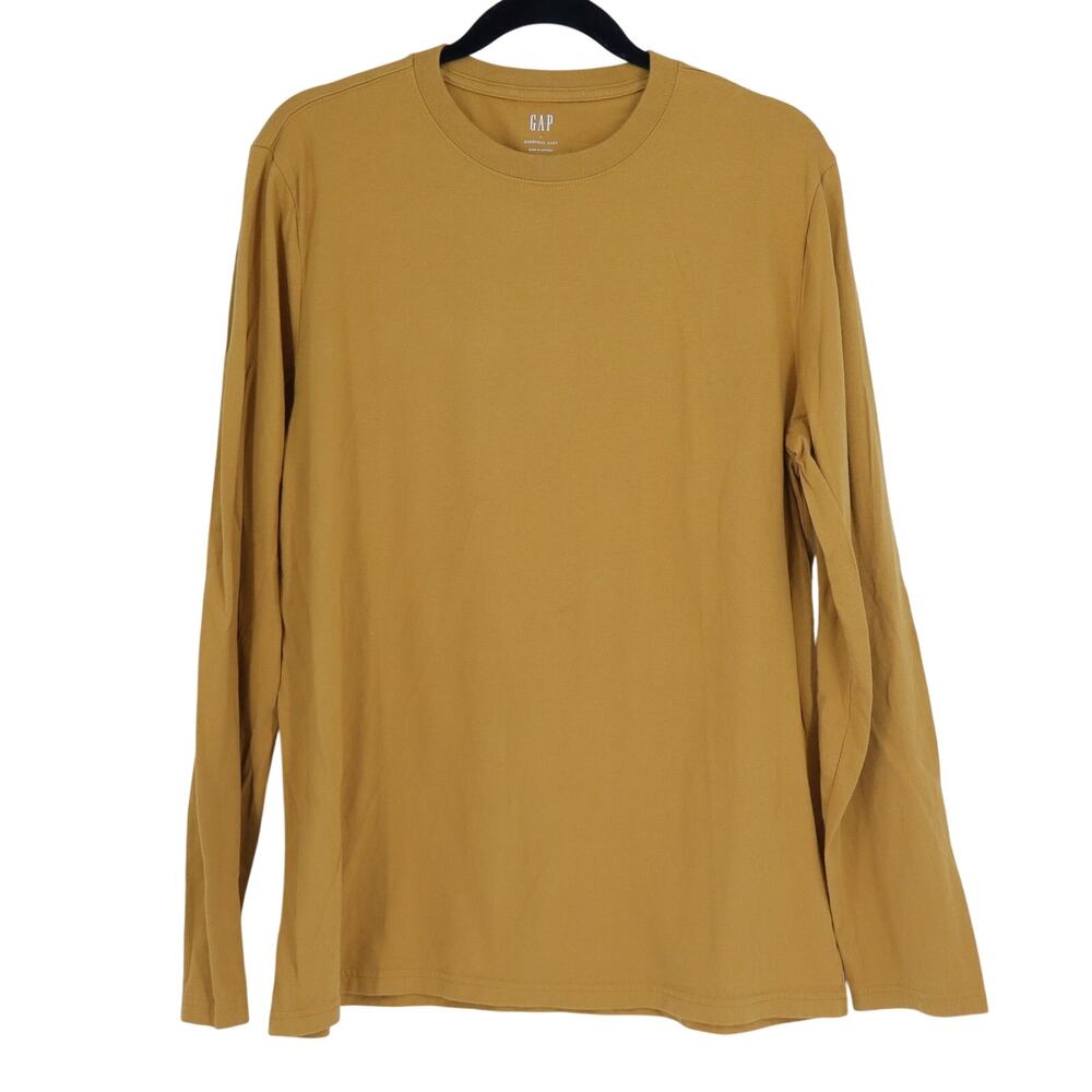 GAP Everyday Soft Long Sleeve Shirt Honey Mustard Crew Neck Cotton Men's L